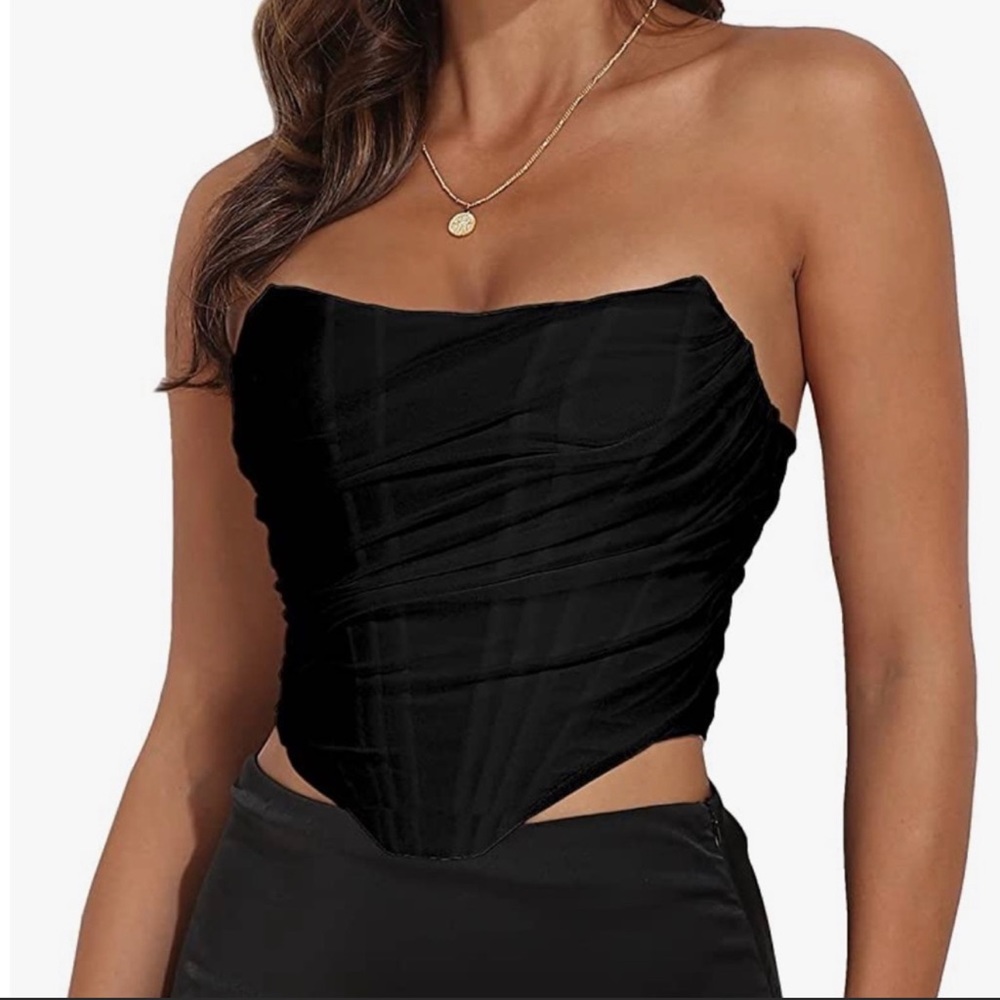 Black Corset Zip-Up Top